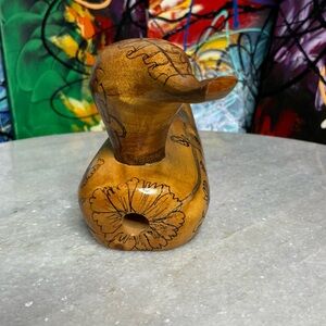 Vintage Rare Rustic Hand-Carved Folk Art Wooden Duck Decoy Sculpture Signed